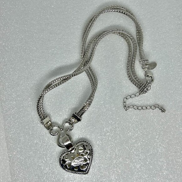 Lia Sophia Pave Rhinestone Heart Necklace 17" With 4" Extender Silver Tone Chain - Picture 6 of 6